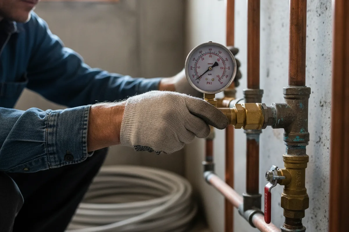Pressure testing a repaired line during Water Line Repair in Accident